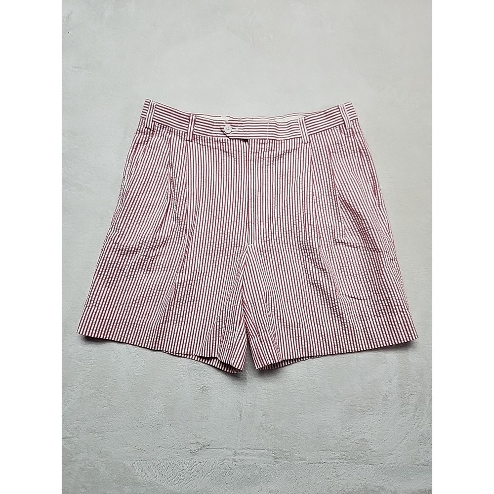 Eye‎ Catching BERLE of Charleston Red Seersucker  Pleated Bermuda Shorts Sz. 34